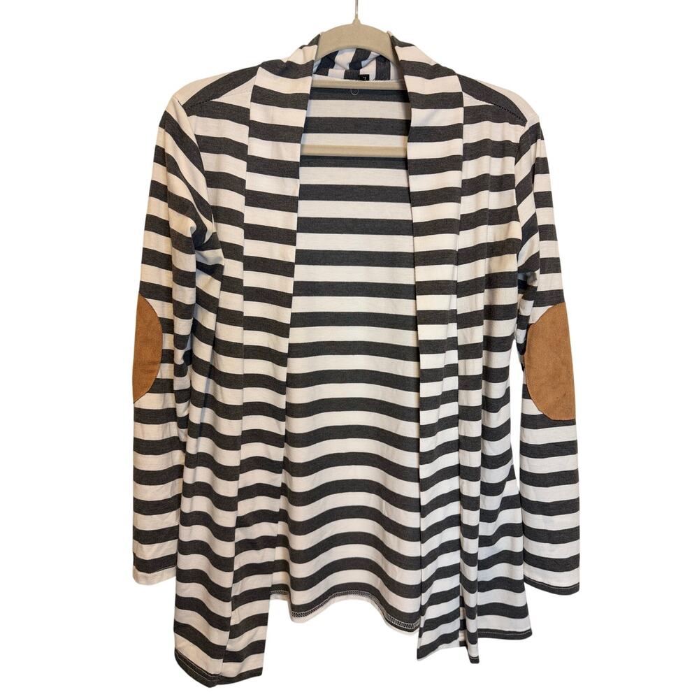 Striped Open-Front Cardigan | Elbow Patch Detail | Size Large | Pre owned Cute!